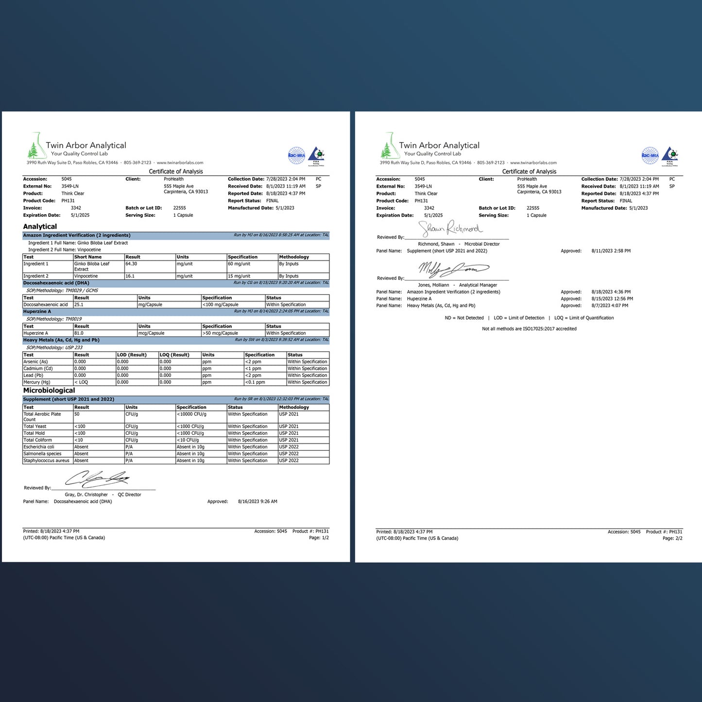 
                  
                    Think Clear™ Certificate of Analysis
                  
                