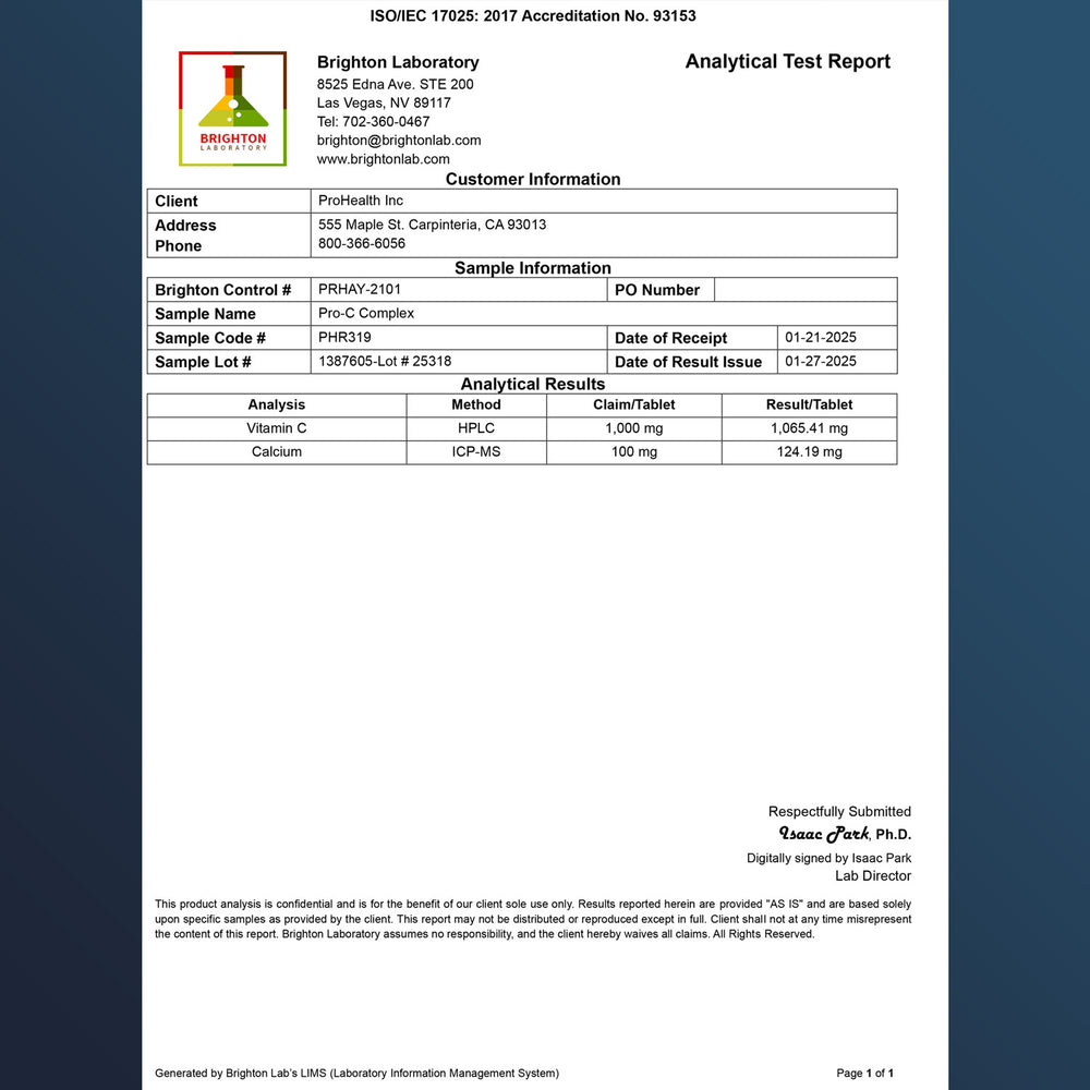 
                  
                    Pro-C Complex Certificate of Analysis
                  
                