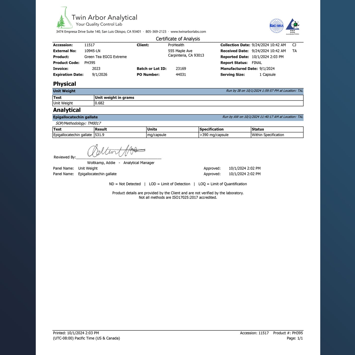 
                  
                    Green Tea EGCG Extreme™ Certificate of Analysis
                  
                