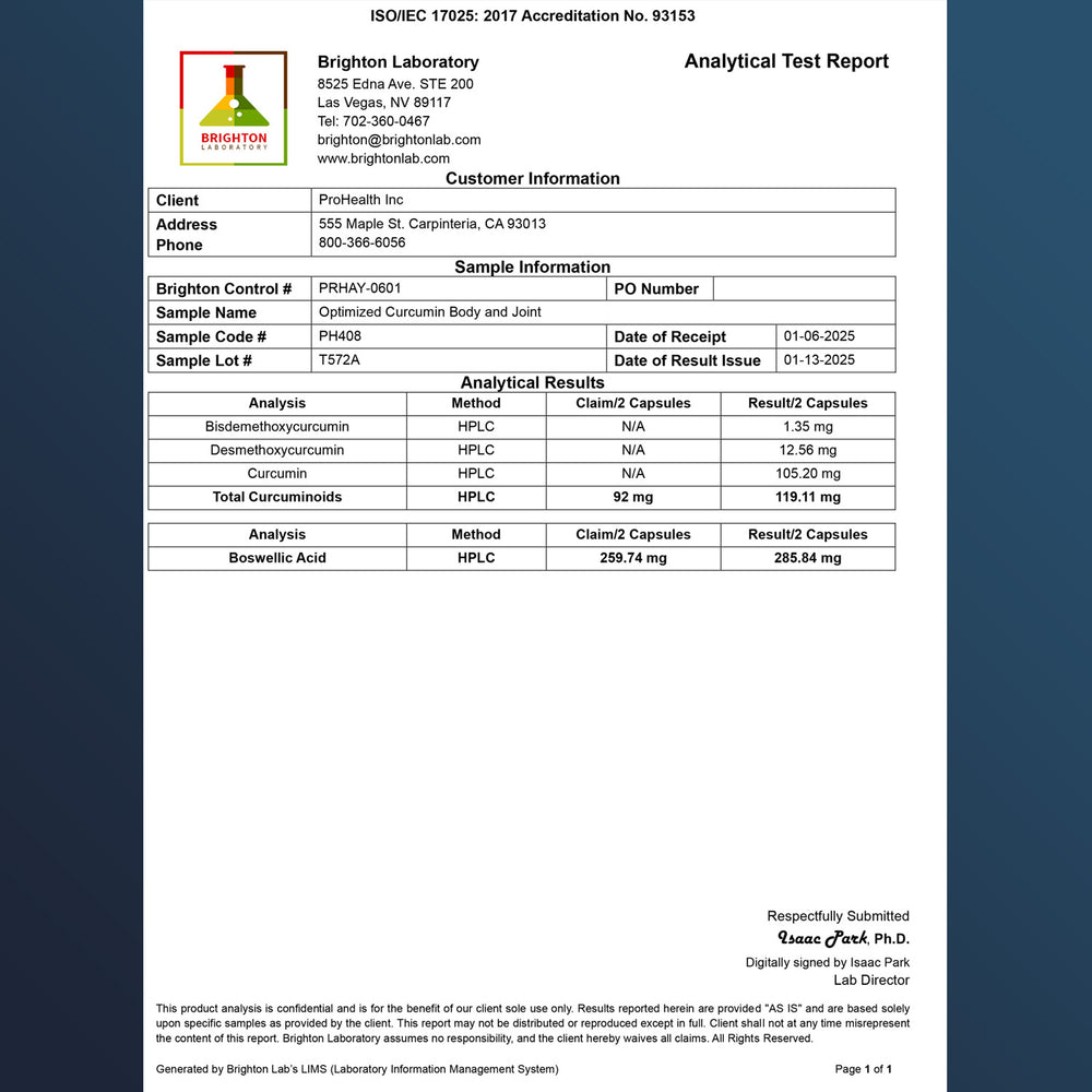 
                  
                    Optimized Curcumin for Body and Joint Certificate of Analysis
                  
                