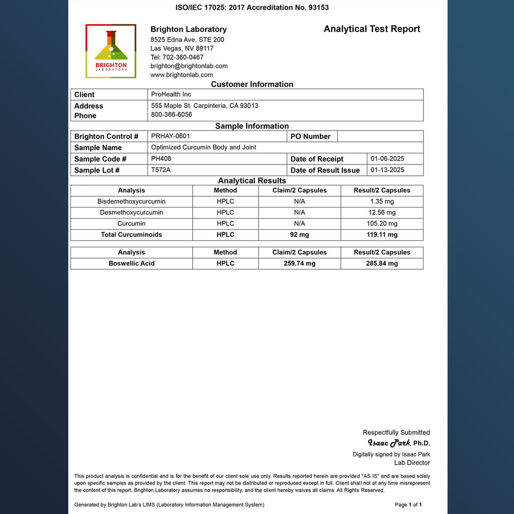 
                  
                    Optimized Curcumin for Body and Joint Certificate of Analysis
                  
                