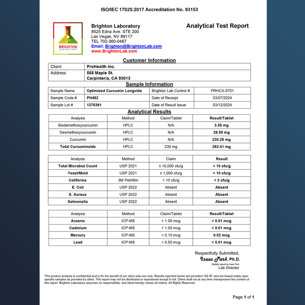 
                  
                    Optimized Curcumin Longvida® 2-Pack Certificate of Analysis
                  
                