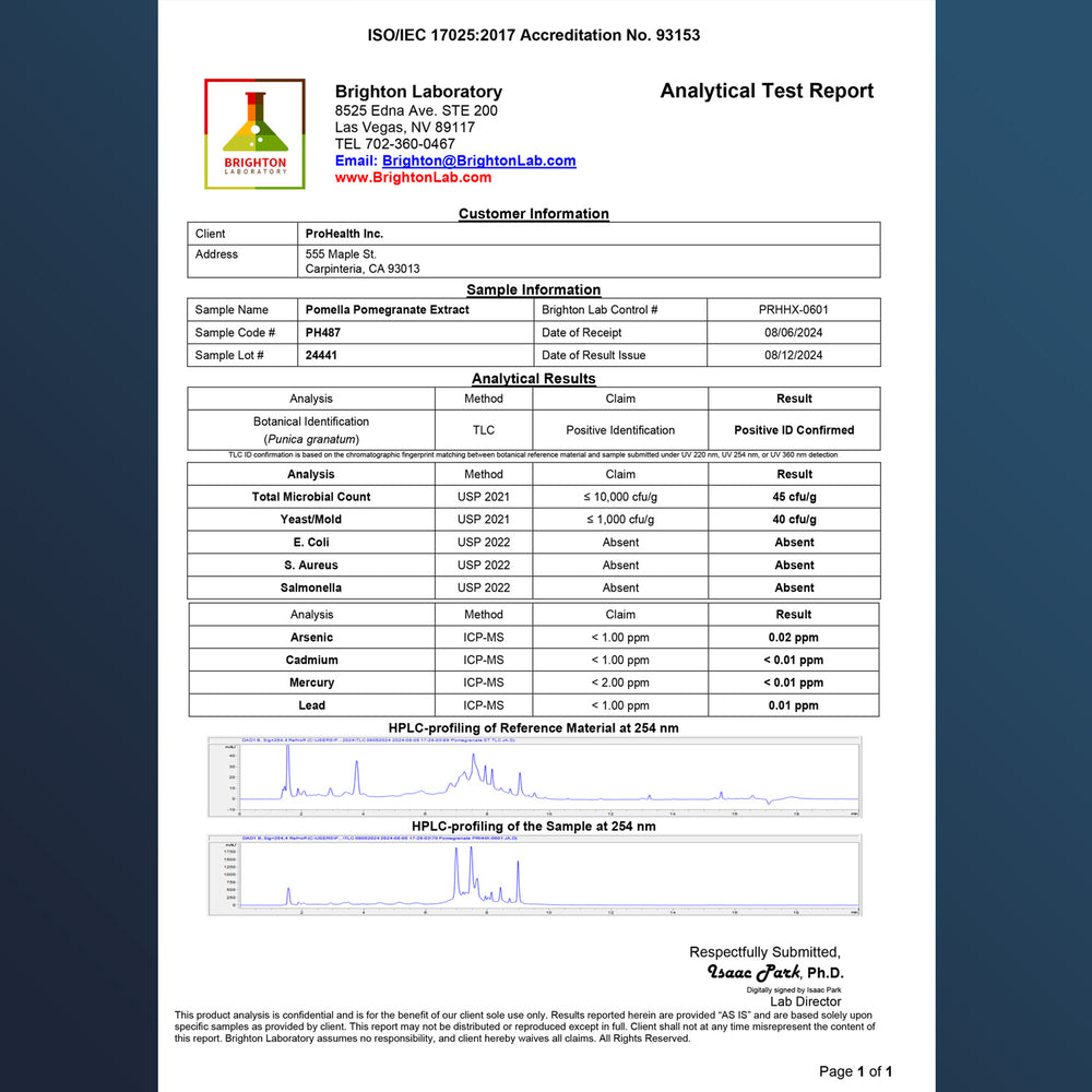 
                  
                    Pomella Pomegranate Extract Certificate of Analysis
                  
                