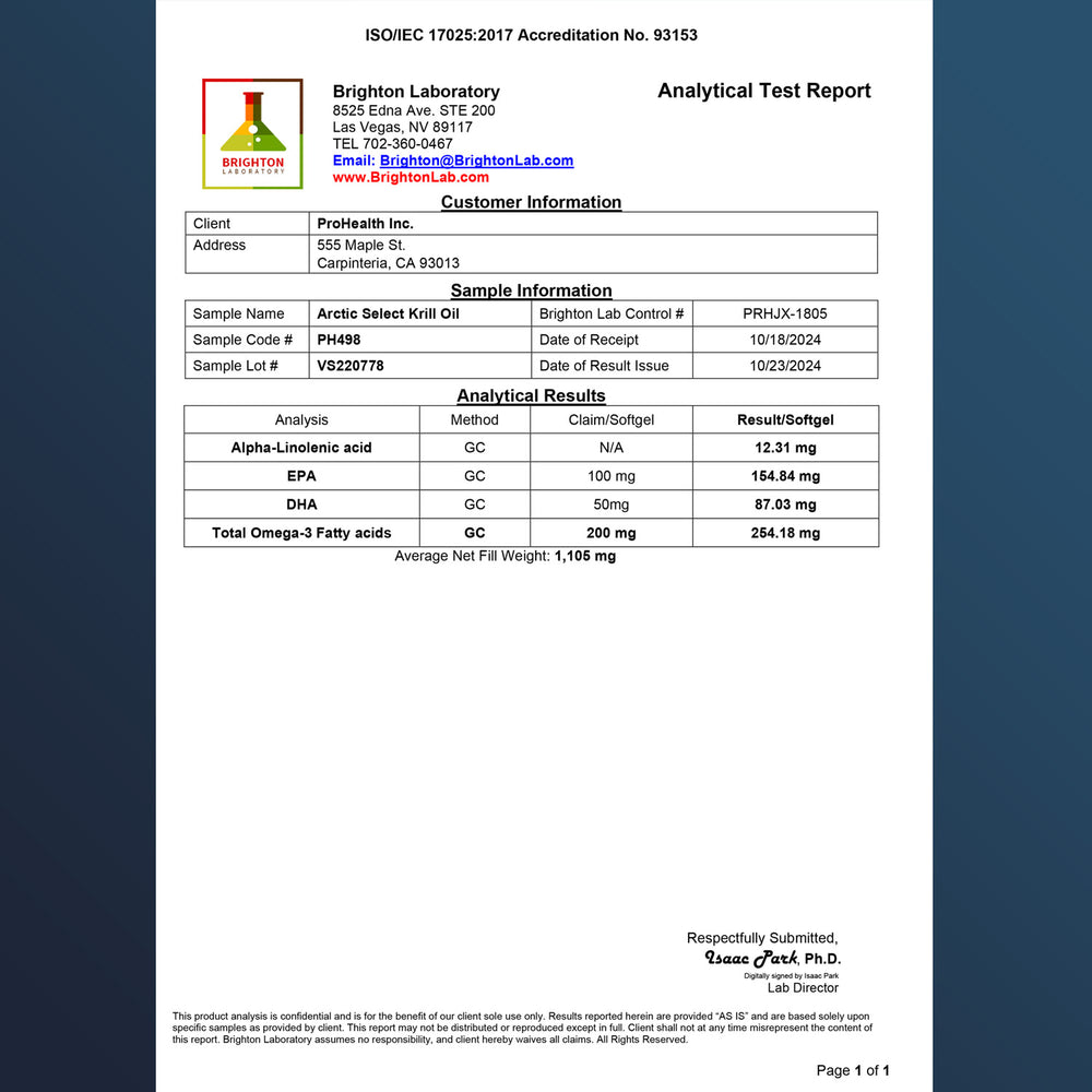 
                  
                    Arctic Select Krill Oil Certificate of Analysis
                  
                