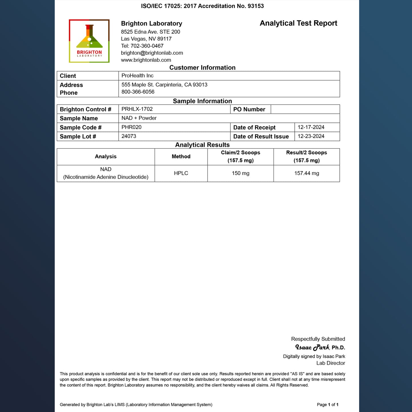 
                  
                    NAD+ Pro Powder Certificate of Analysis
                  
                