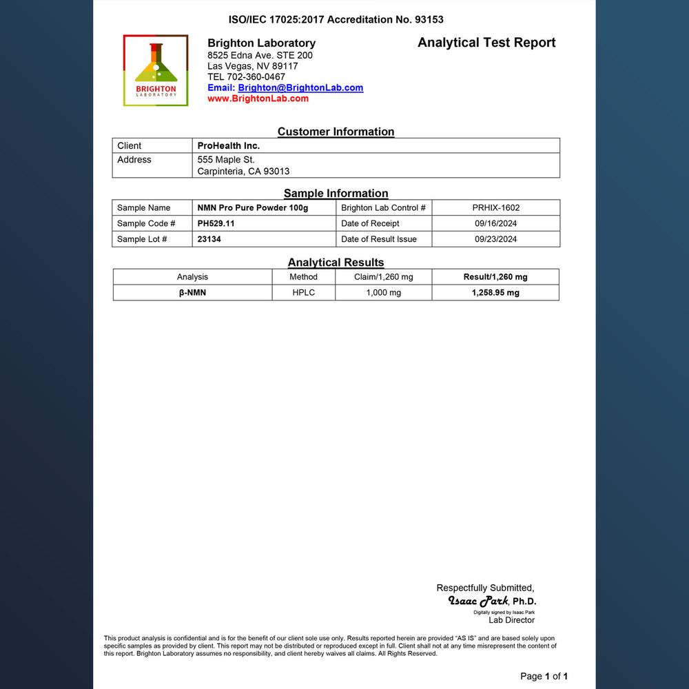 
                  
                    NMN Pro™ Powder Certificate of Analysis
                  
                