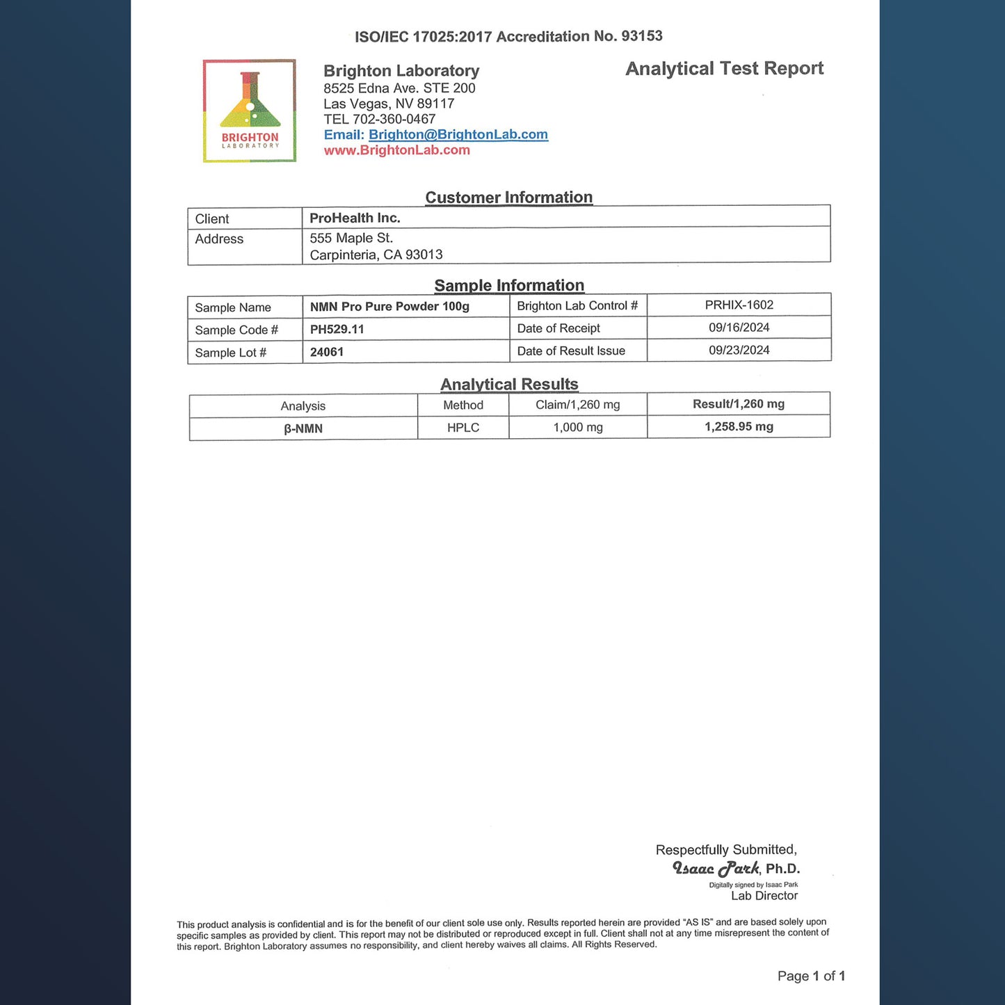 
                  
                    NMN Pro™ Powder Certificate of Analysis
                  
                