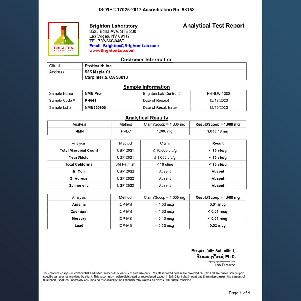 
                  
                    NMN Pro Powder 500 grams Certificate of Analysis
                  
                