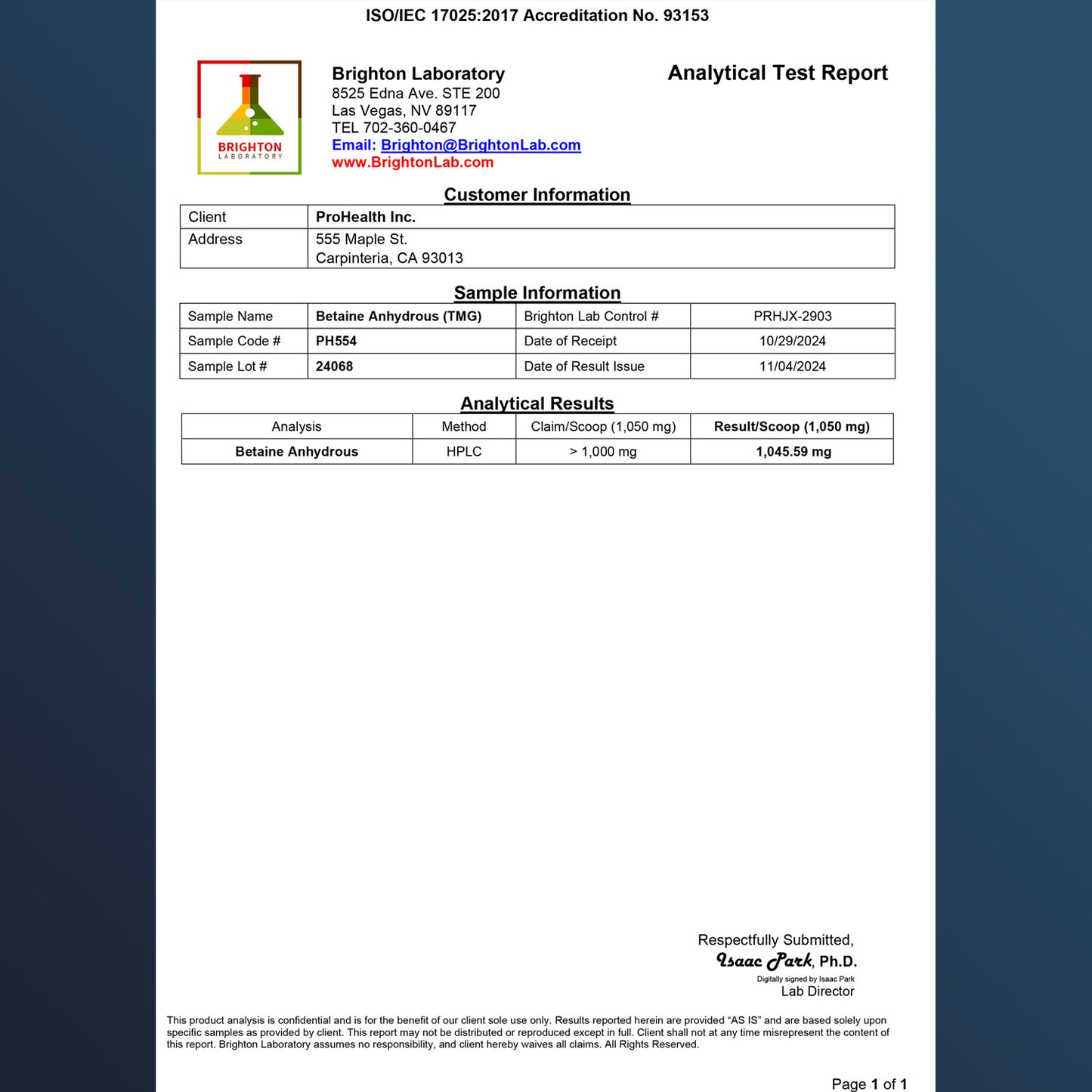 
                  
                    TMG Pro Powder Certificate of Analysis
                  
                