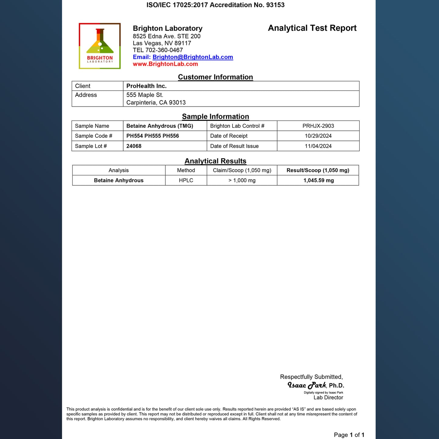 
                  
                    TMG Pro Powder Certificate of Analysis
                  
                