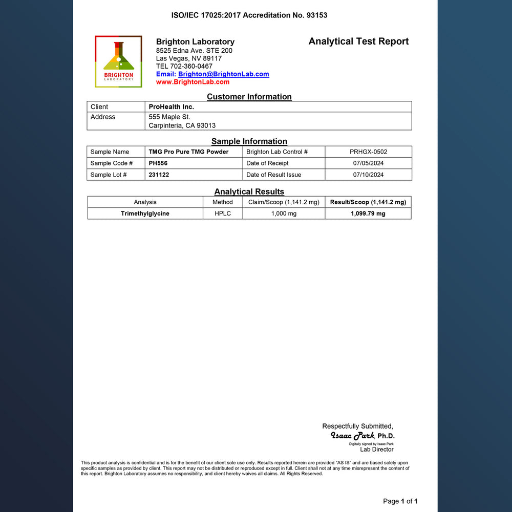 
                  
                    TMG Pro Pure TMG Powder Certificate of Analysis
                  
                