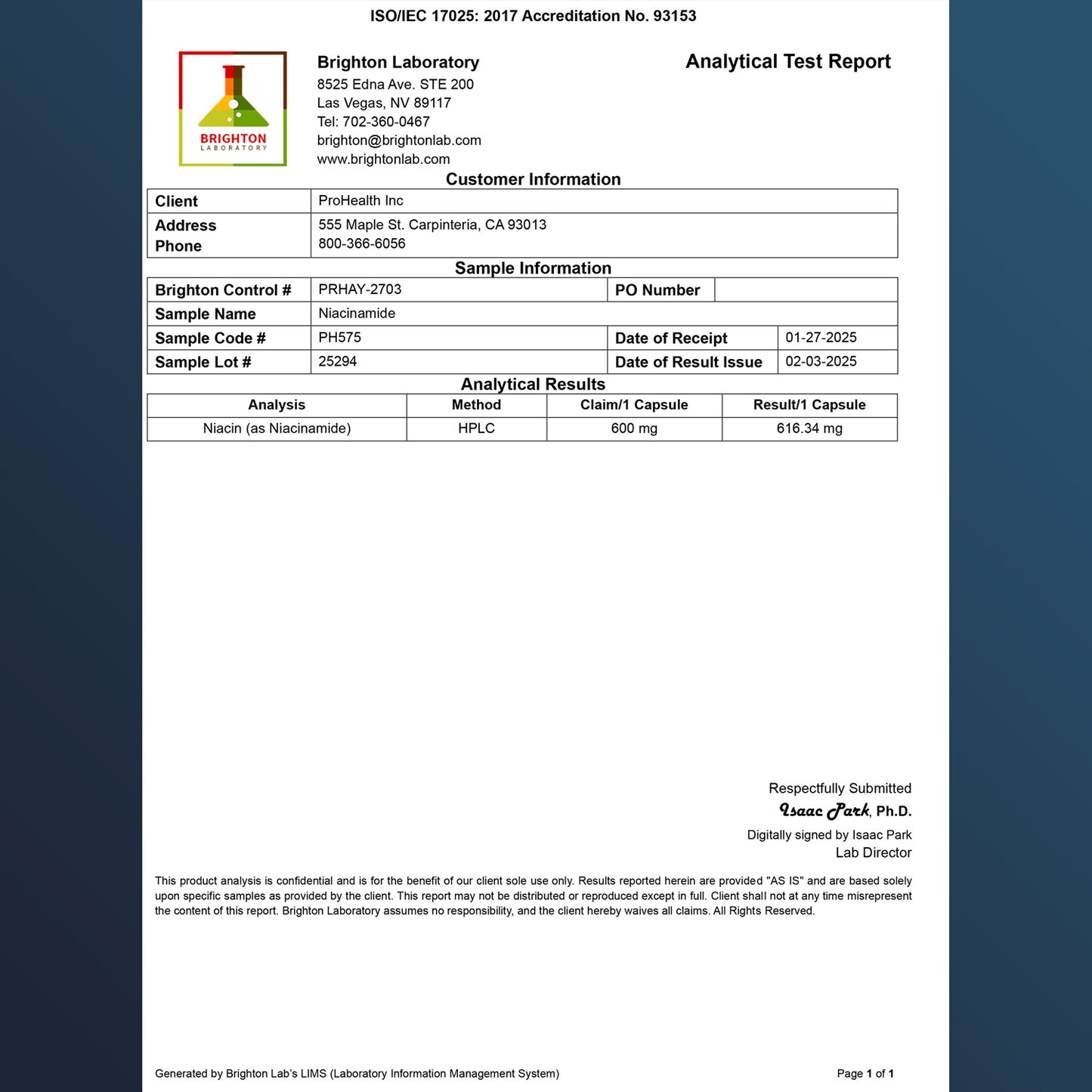 
                  
                    Niacinamide Flush-Free Vitamin B3 Certificate of Analysis
                  
                