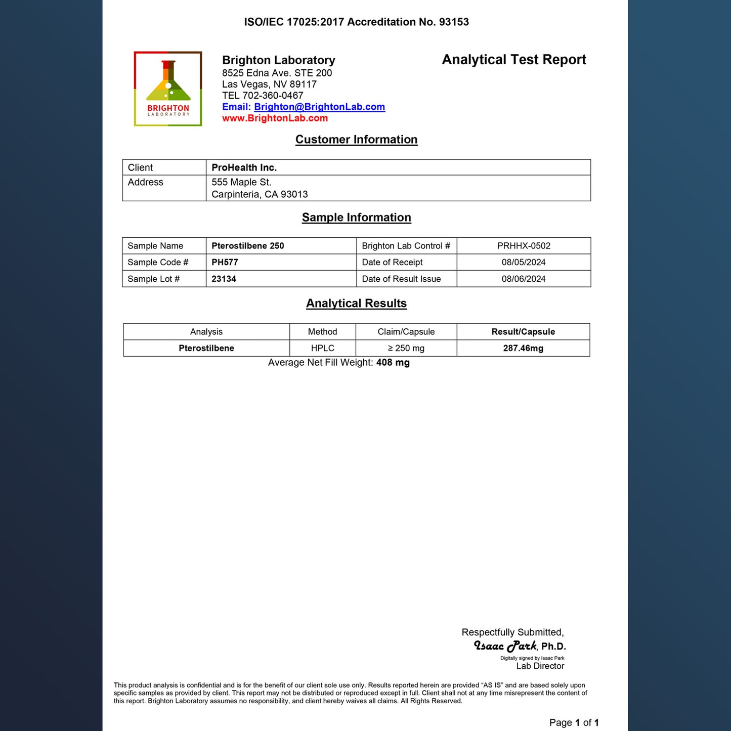 
                  
                    Pterostilbene Pro 250 Certificate of Analysis
                  
                