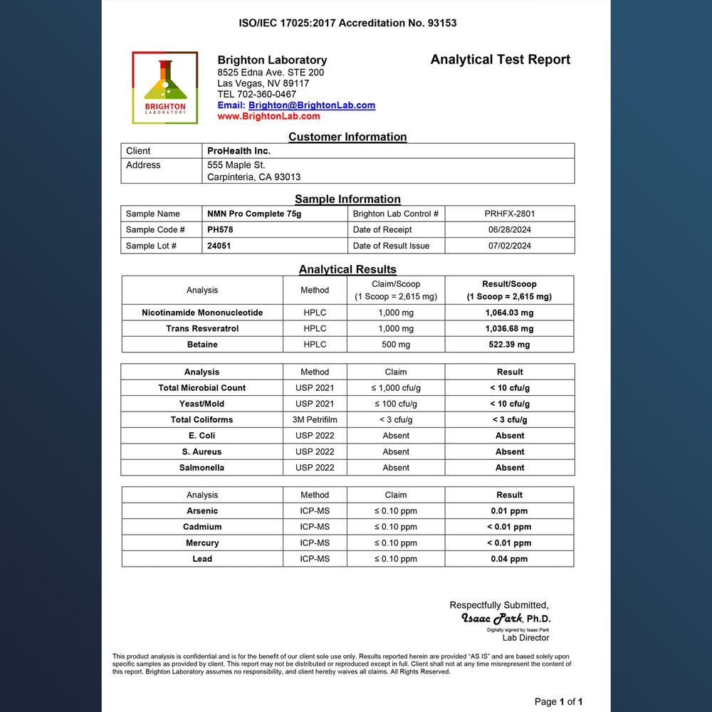 
                  
                    NMN Pro™ Complete Certificate of Analysis
                  
                