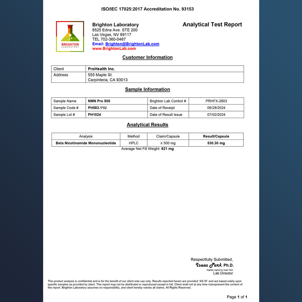 
                  
                    NMN Pro 500™ Certificate of Analysis
                  
                