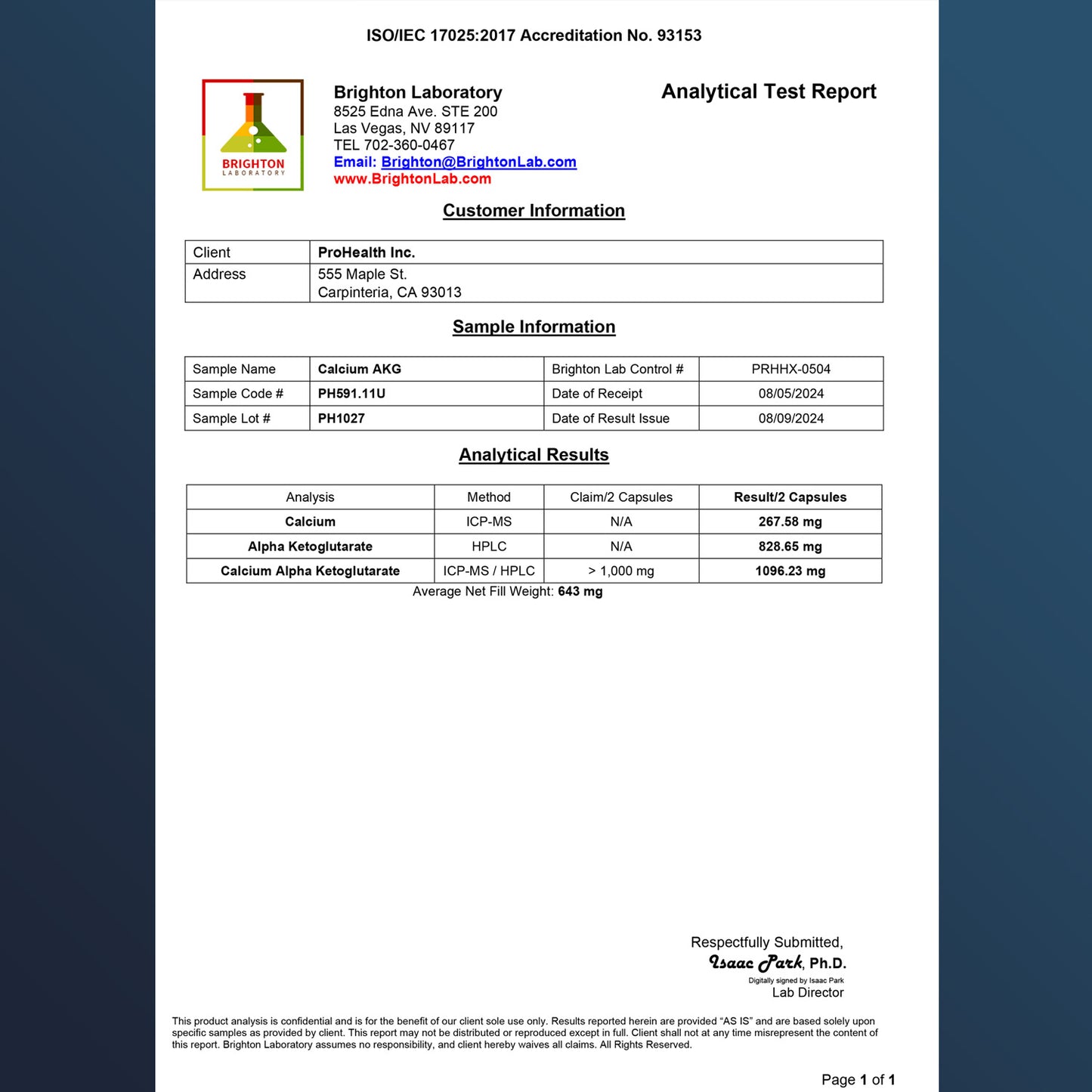 
                  
                    Calcium AKG Longevity Certificate of Analysis
                  
                