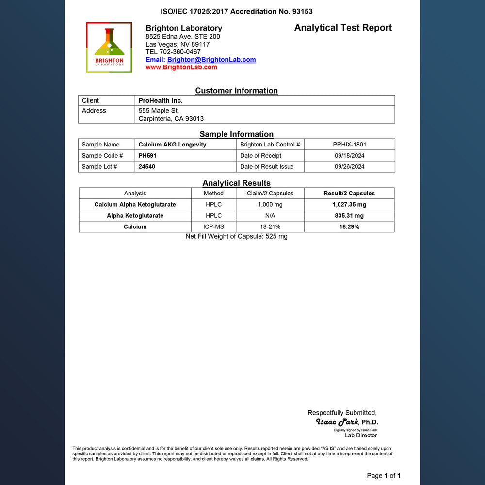 
                  
                    Calcium AKG Longevity Certificate of Analysis
                  
                