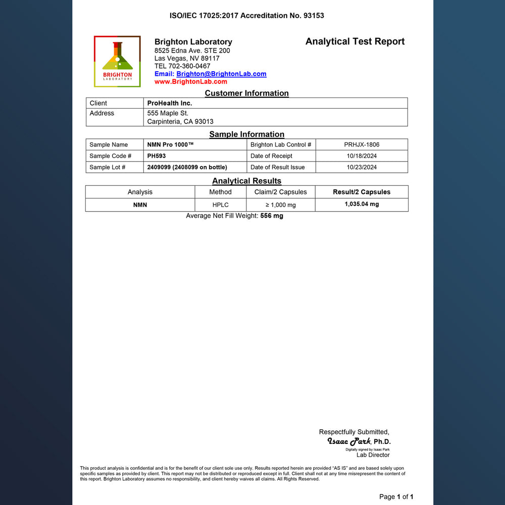 
                  
                    NMN Pro 1000™ Certificate of Analysis
                  
                