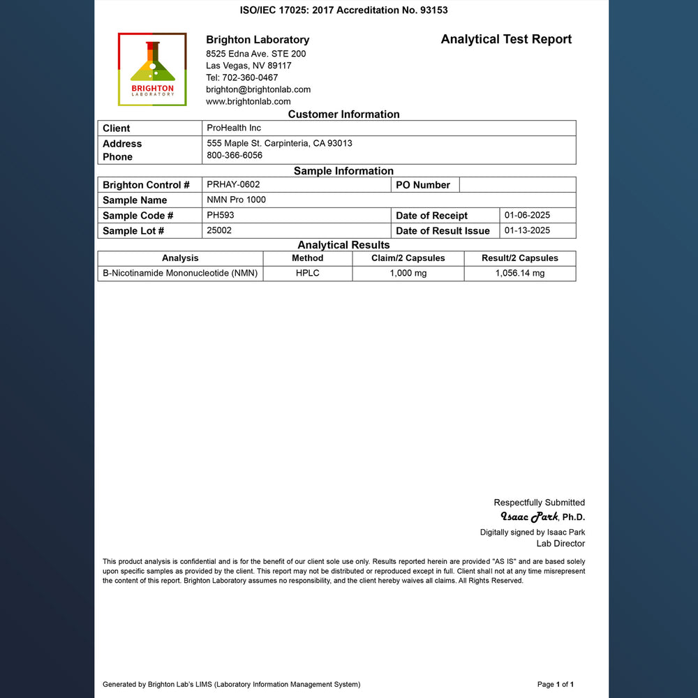 
                  
                    NMN Pro 1000™ Certificate of Analysis
                  
                