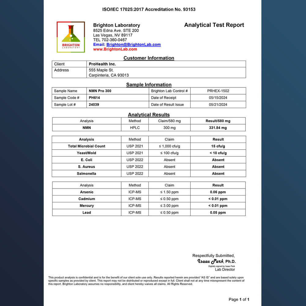 
                  
                    NMN Pro 300™ Certificate of Analysis
                  
                