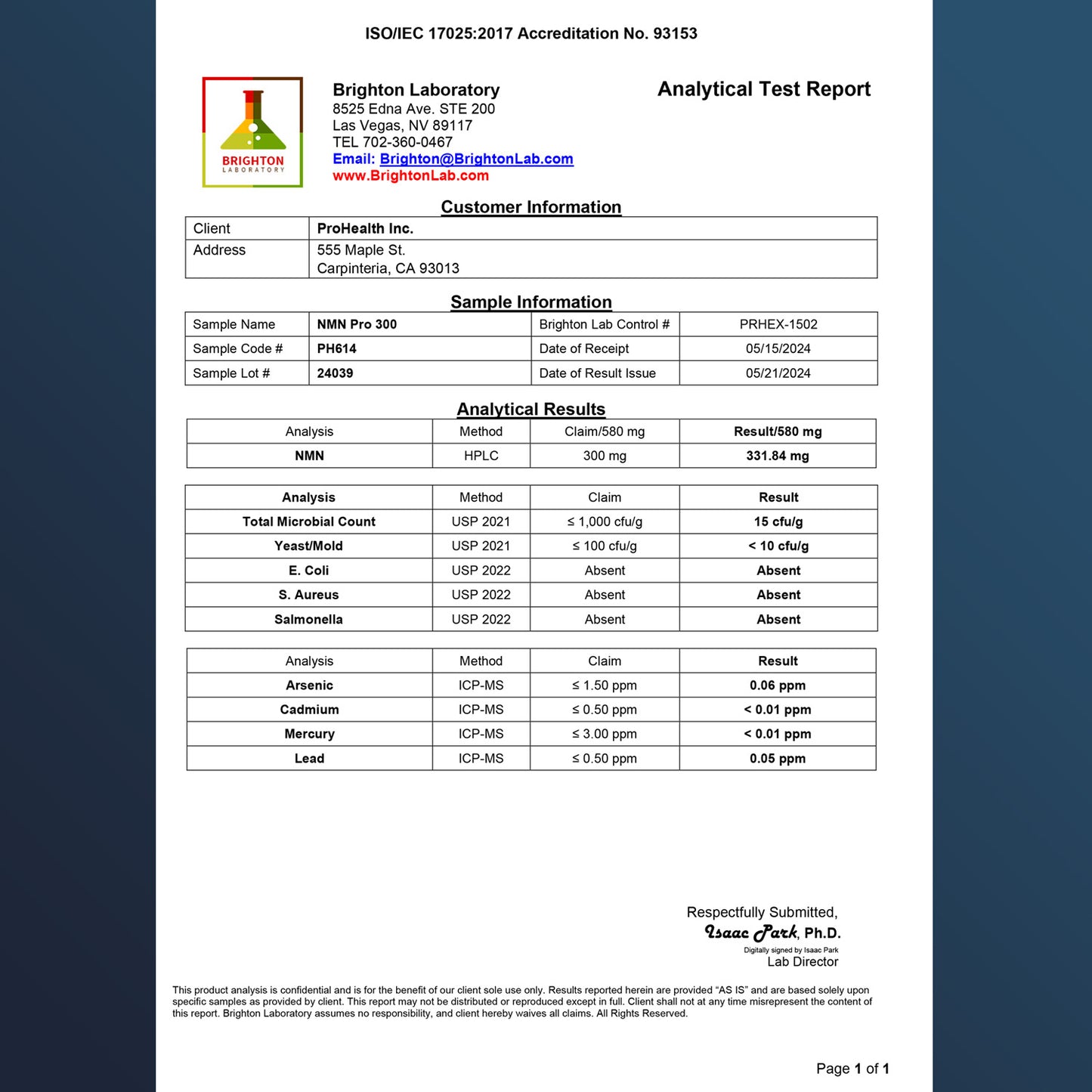 
                  
                    NMN Pro 300™ Certificate of Analysis
                  
                