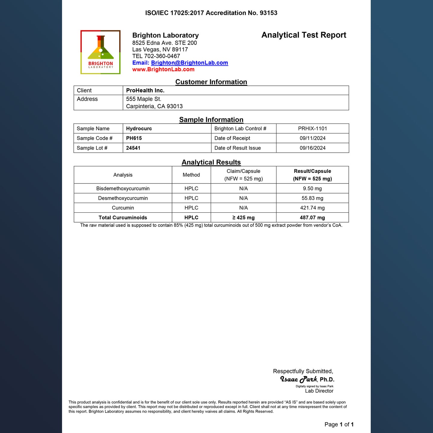 
                  
                    HydroCurc Certificate of Analysis 
                  
                