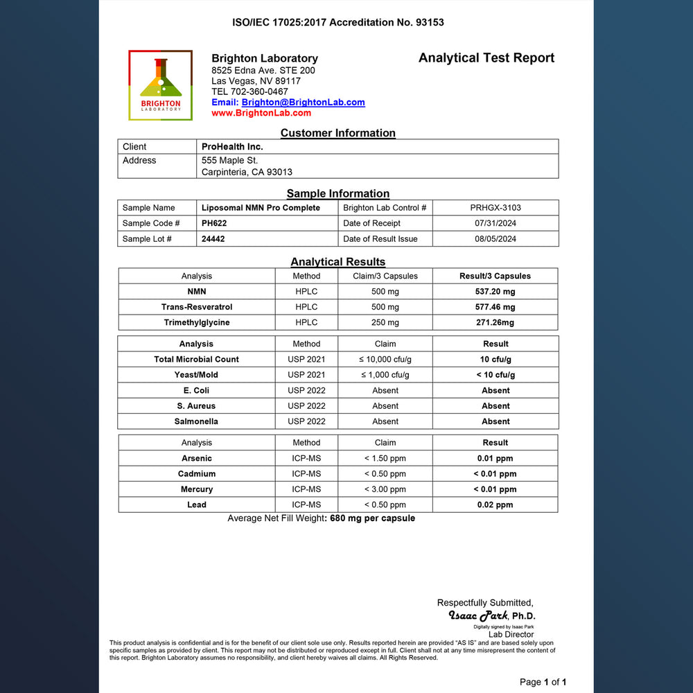 
                  
                    Liposomal NMN Pro Complete™ Certificate of Analysis
                  
                