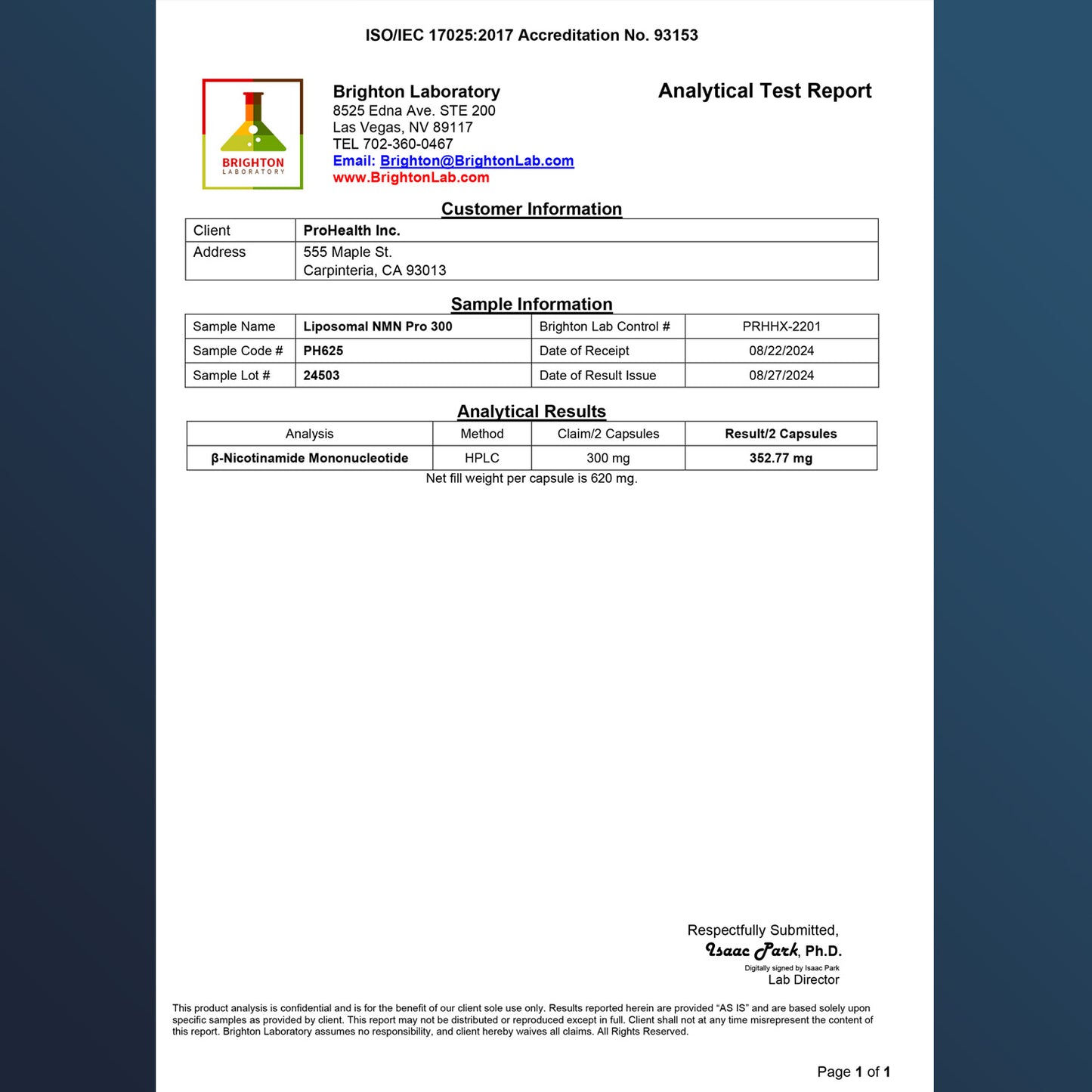 
                  
                    Liposomal NMN Pro 300™ Certificate of Analysis
                  
                