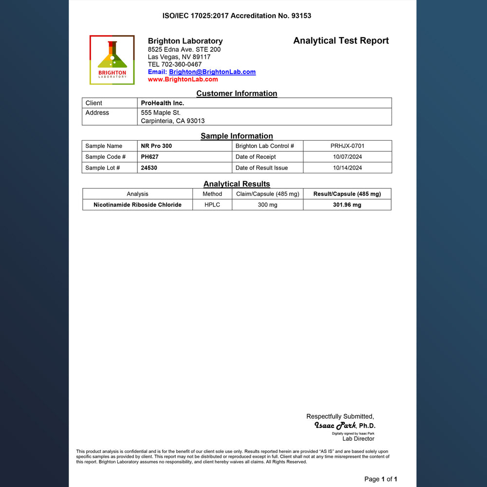 
                  
                    Nicotinamide Riboside Pro 300 Certificate of Analysis
                  
                