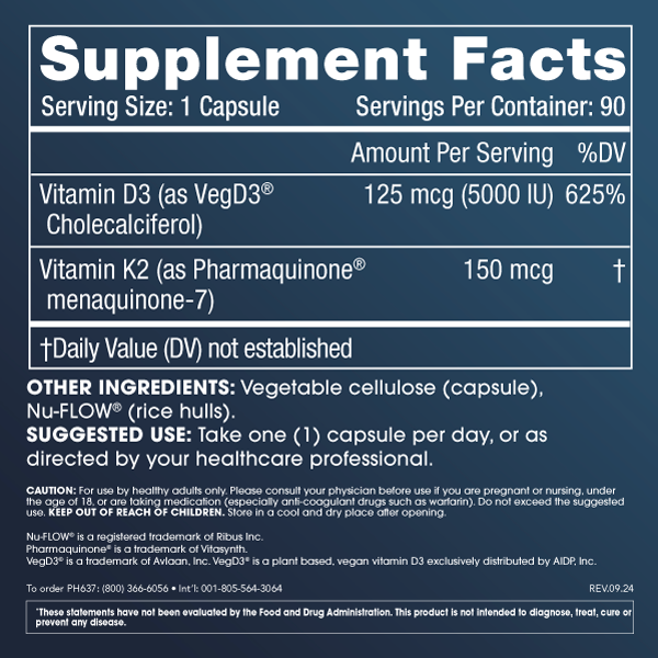 
                  
                    Vitamin D3 + K2 Supplement Facts and Label Information
                  
                