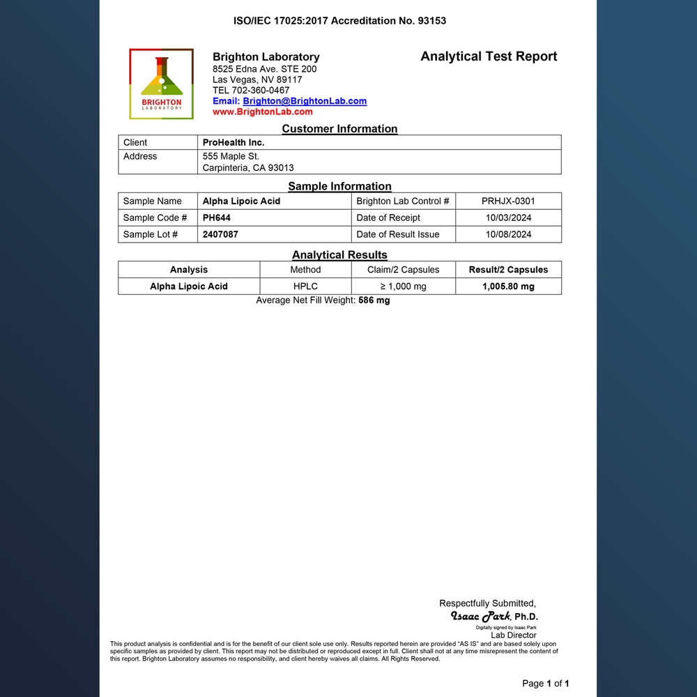 
                  
                    Alpha Lipoic Acid Certificate of Analysis
                  
                