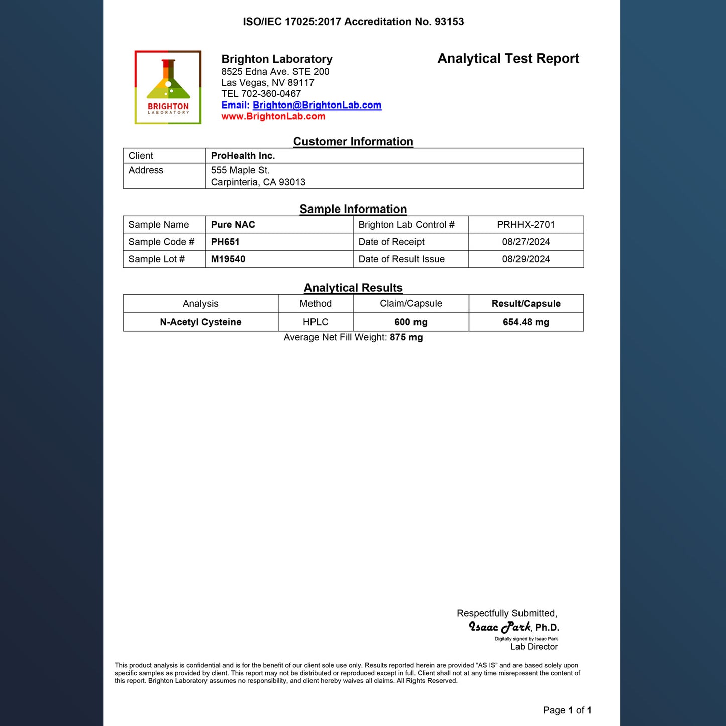 
                  
                    Pure NAC Certificate of Analysis
                  
                