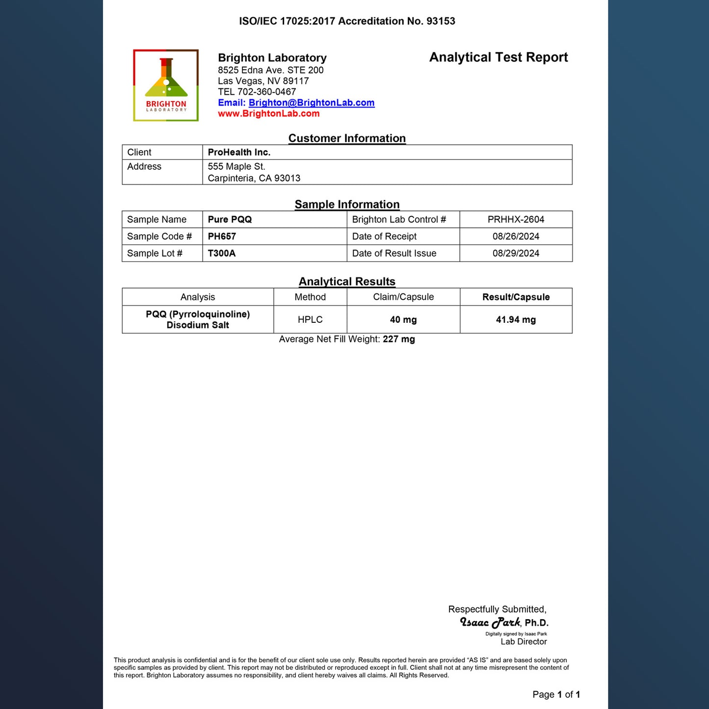 
                  
                    Pure PQQ Certificate of Analysis
                  
                