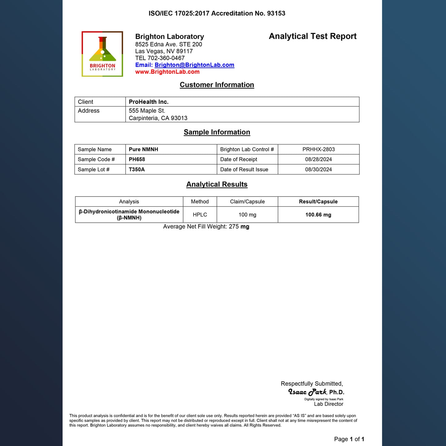 
                  
                    Pure NMNH Certificate of Analysis
                  
                