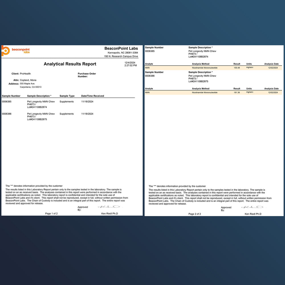 
                  
                    Pet Longevity NMN Chews Certificate of Analysis
                  
                