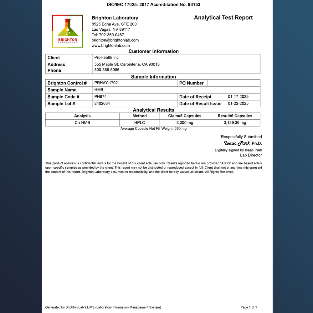 
                  
                    HMB Certificate of Analysis
                  
                