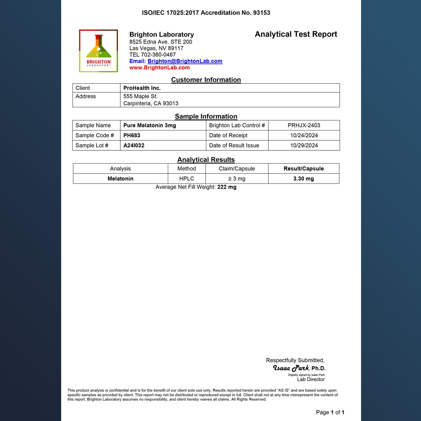 
                  
                    Pure Melatonin 3 mg Certificate of Analysis
                  
                