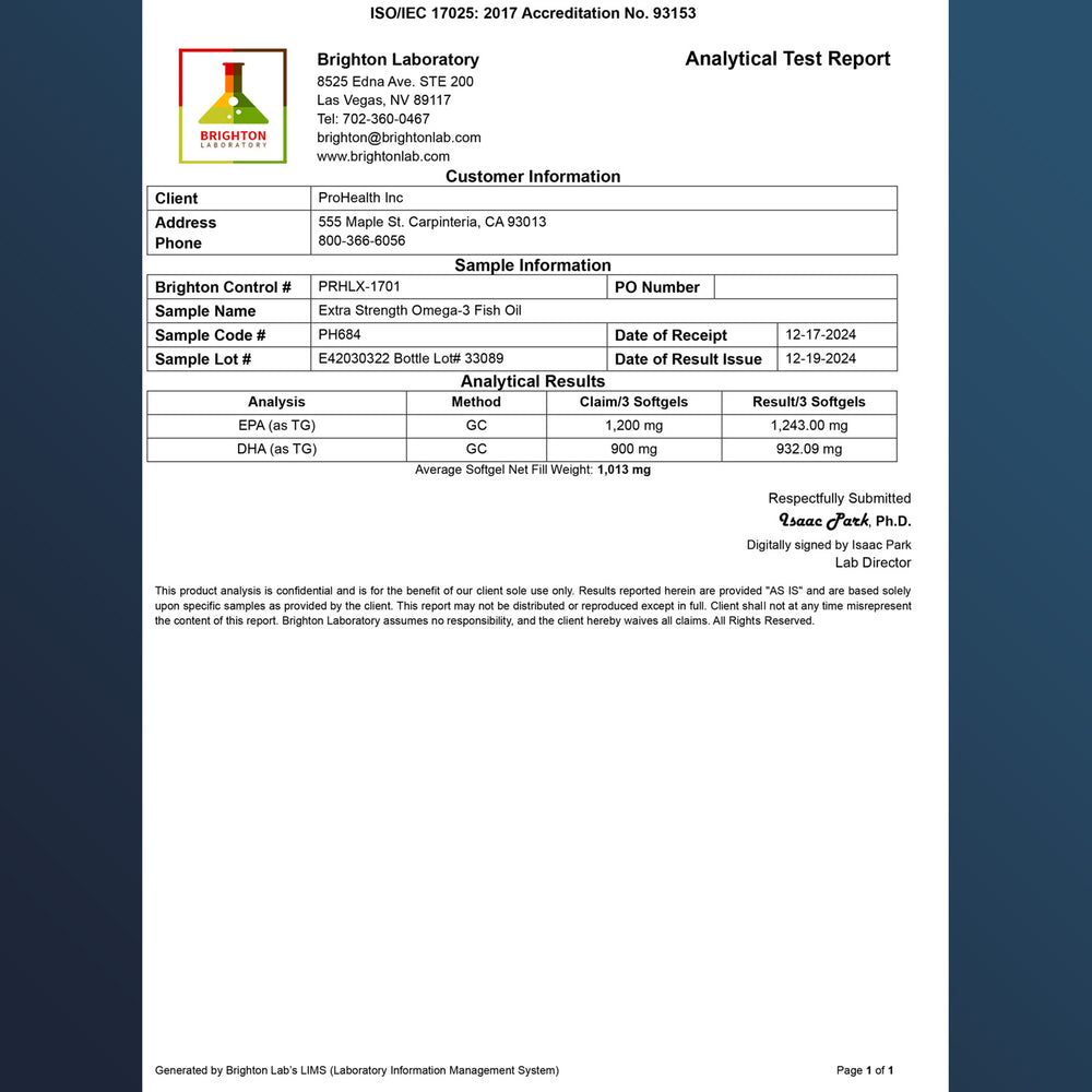 
                  
                    Extra Strength Omega-3 Fish Oil Certificate of Analysis
                  
                