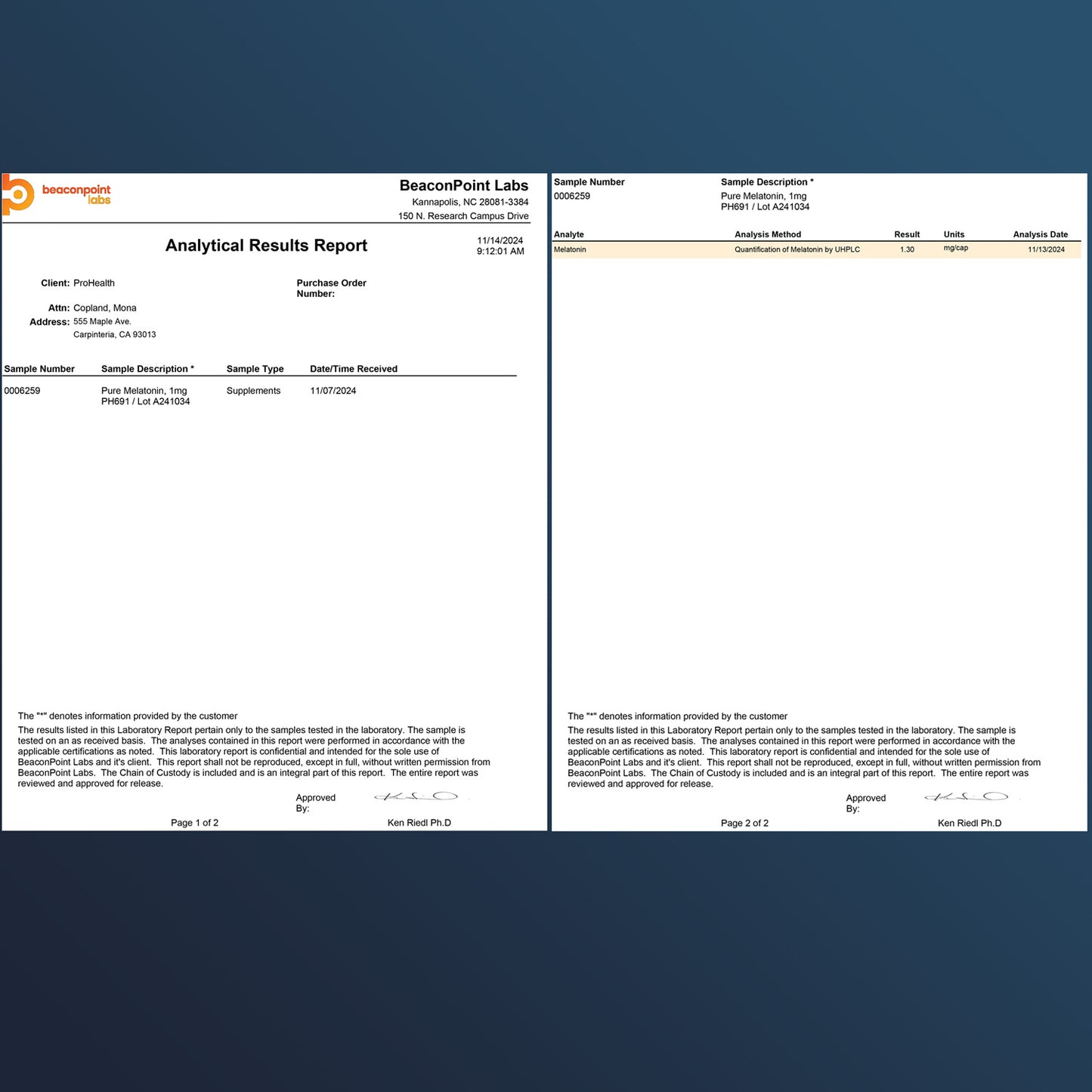 
                  
                    Pure Melatonin - 1 mg Certificate of Analysis
                  
                