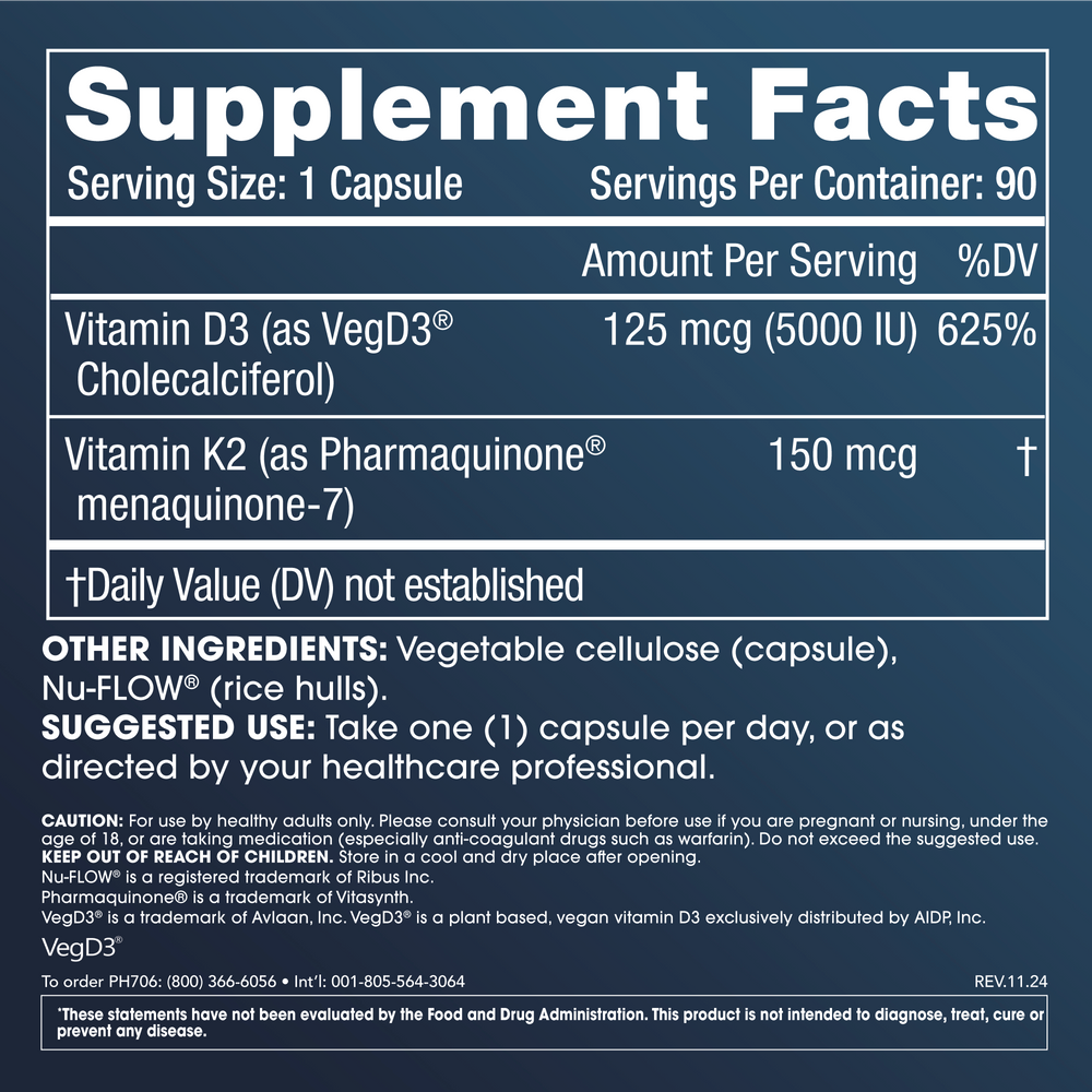 
                  
                    Vitamin D3 + K2 Supplement Facts
                  
                