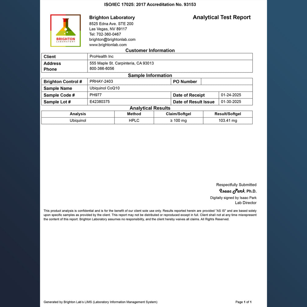 
                  
                    Ubiquinol CoQ-10 Certificate of Analysis
                  
                